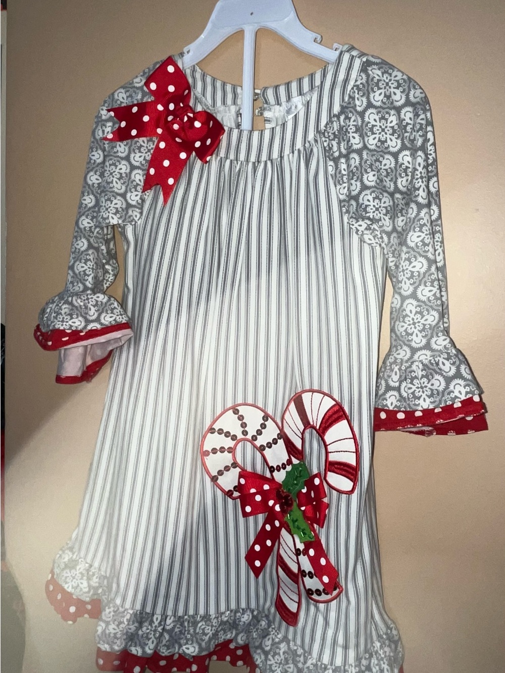 Rare Editions Gray & Red Candy Cane Applique Nightgown